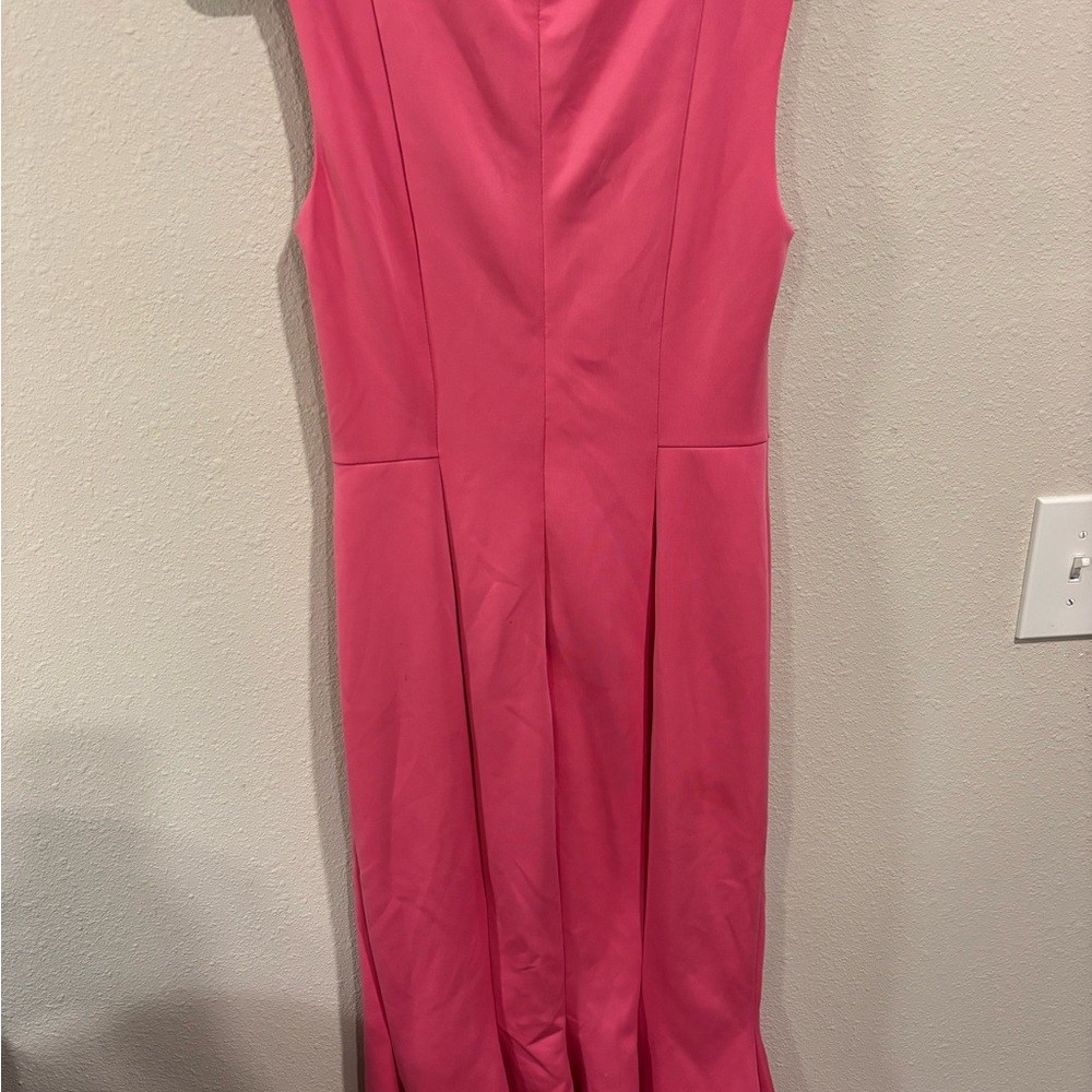 New York & Company Orange Pink Pleated Midi Dress